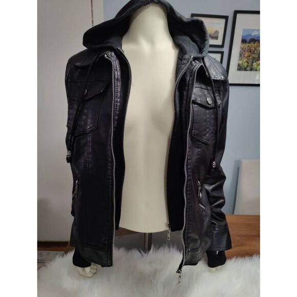 Johnny by MBJ Faux Leather Jacket With Sweatshirt Insert - Picture 6 of 8